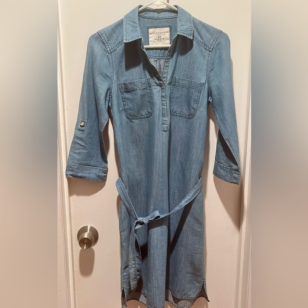 Sonoma Goods for Life Light Blue washed roll-up long Sleeve Denim Dress XS